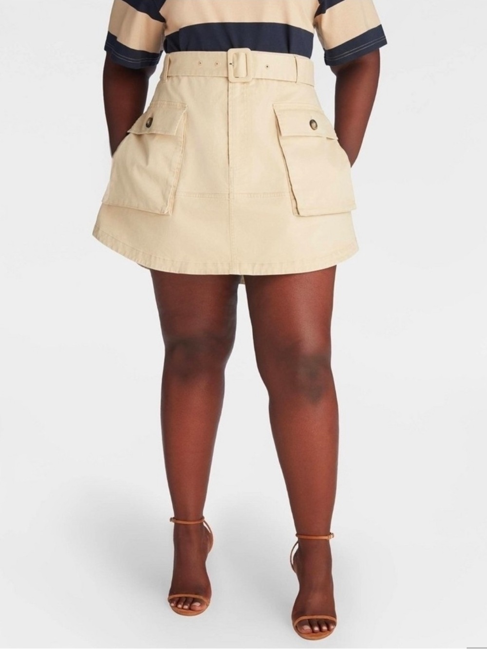 NWT - KBB by Kahlana Barefielf Cargo Belted Cargo Mini Skirt in Beige